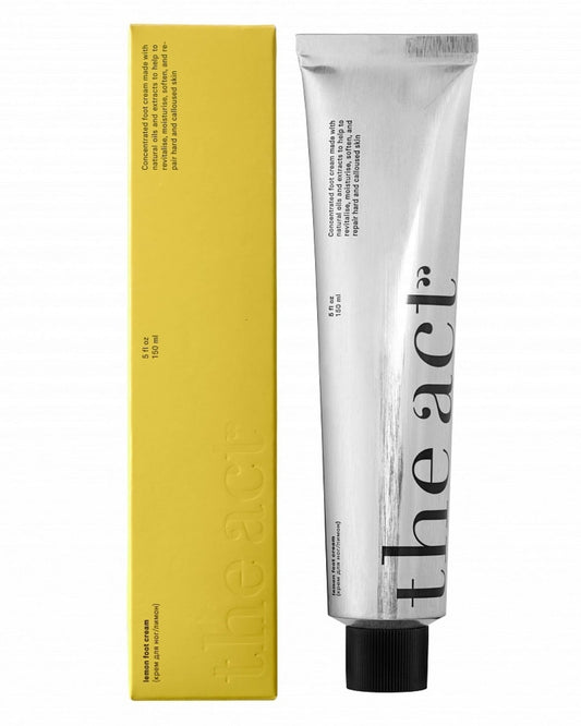 A box and tube of vegan lemon foot cream made with natural oils