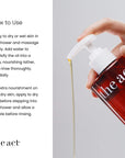 How to use The Act Baba Shower Oil — apply to wet skin, massage and rinse, no moisturiser needed