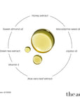 The Act Baba Shower Oil key ingredients — jojoba, macadamia, almond oil, honey extract, aloe vera