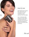How to use The Act Balancing Body Scrub — apply to wet skin, massage and rinse 1-2 times weekly
