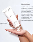 How to use The Act Scalp Scrub — apply to damp scalp, massage 2-3 minutes before shampooing