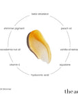 The Act Lip Shimmer Oil key ingredients — hyaluronic acid, macadamia, peach oil, squalane, mica shimmer