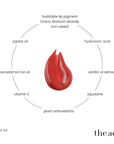The Act Lip Oil Tint key ingredients — hyaluronic acid, macadamia, jojoba, squalane, buildable pigment