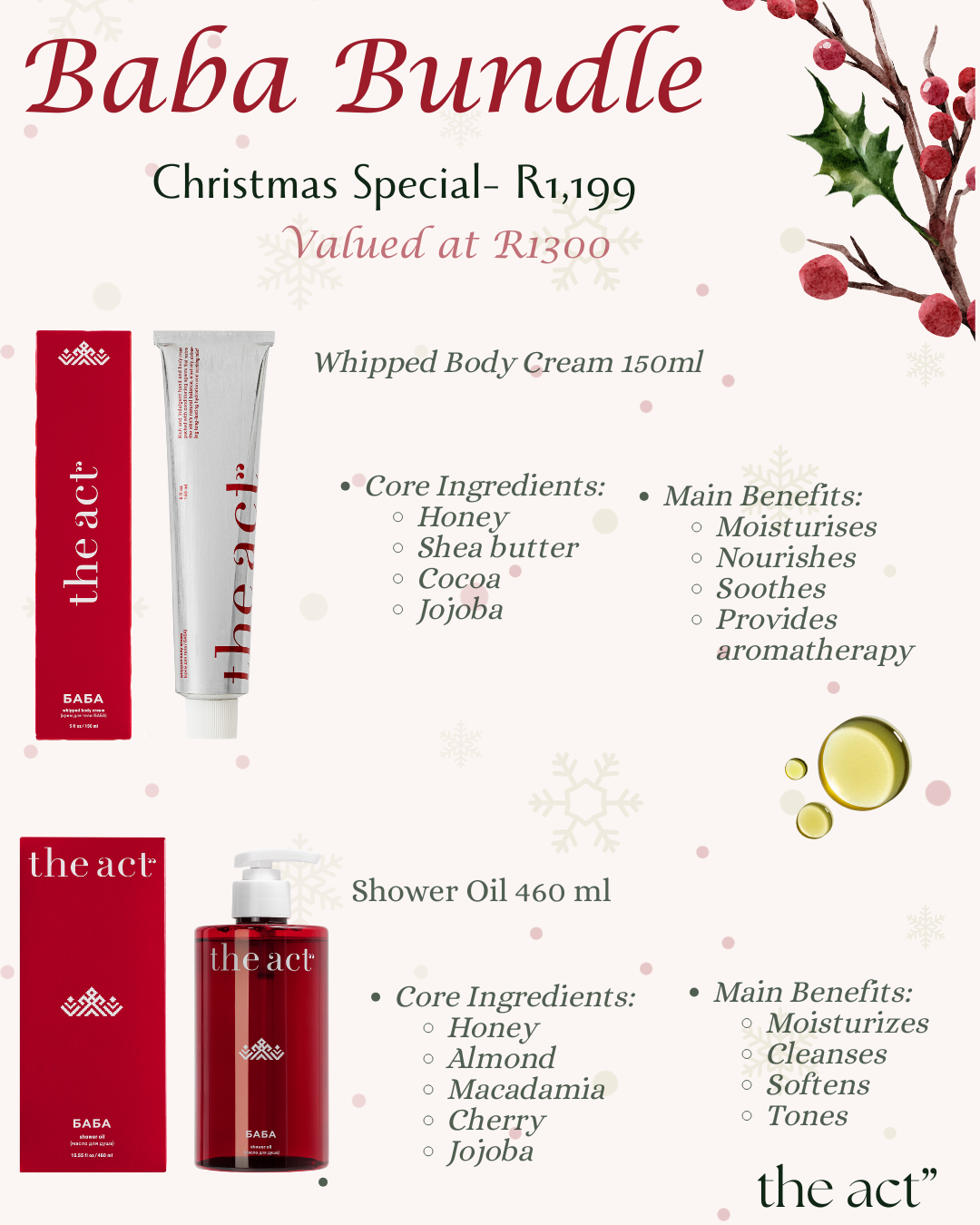 XMAS BUNDLE- BABA SHOWER OIL & WHIPPED BODY CREAM