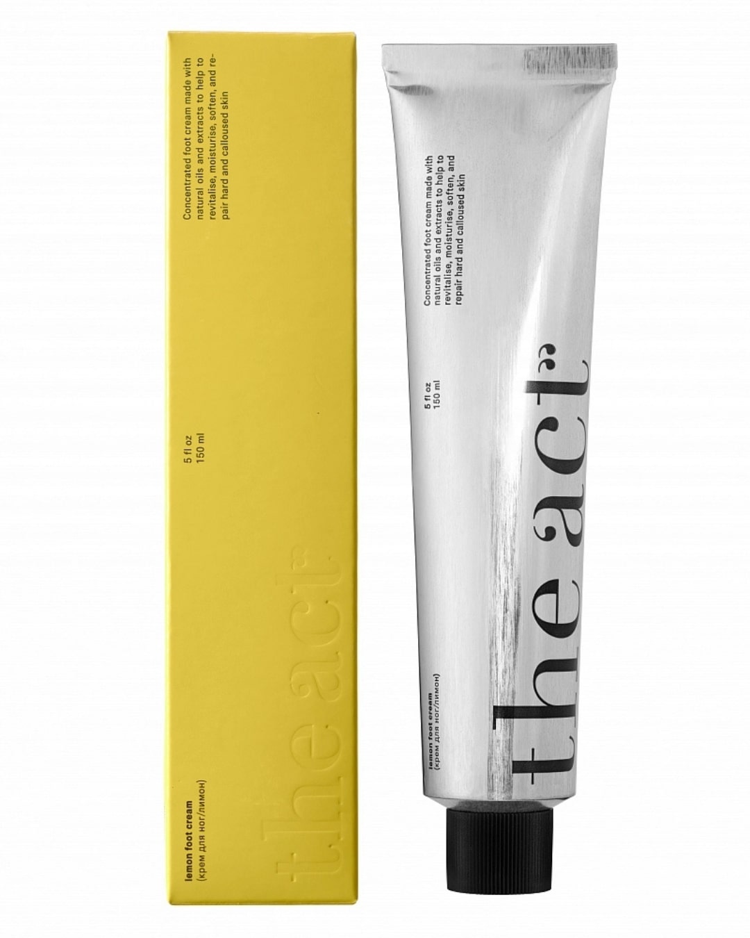 A box and tube of vegan lemon foot cream made with natural oils