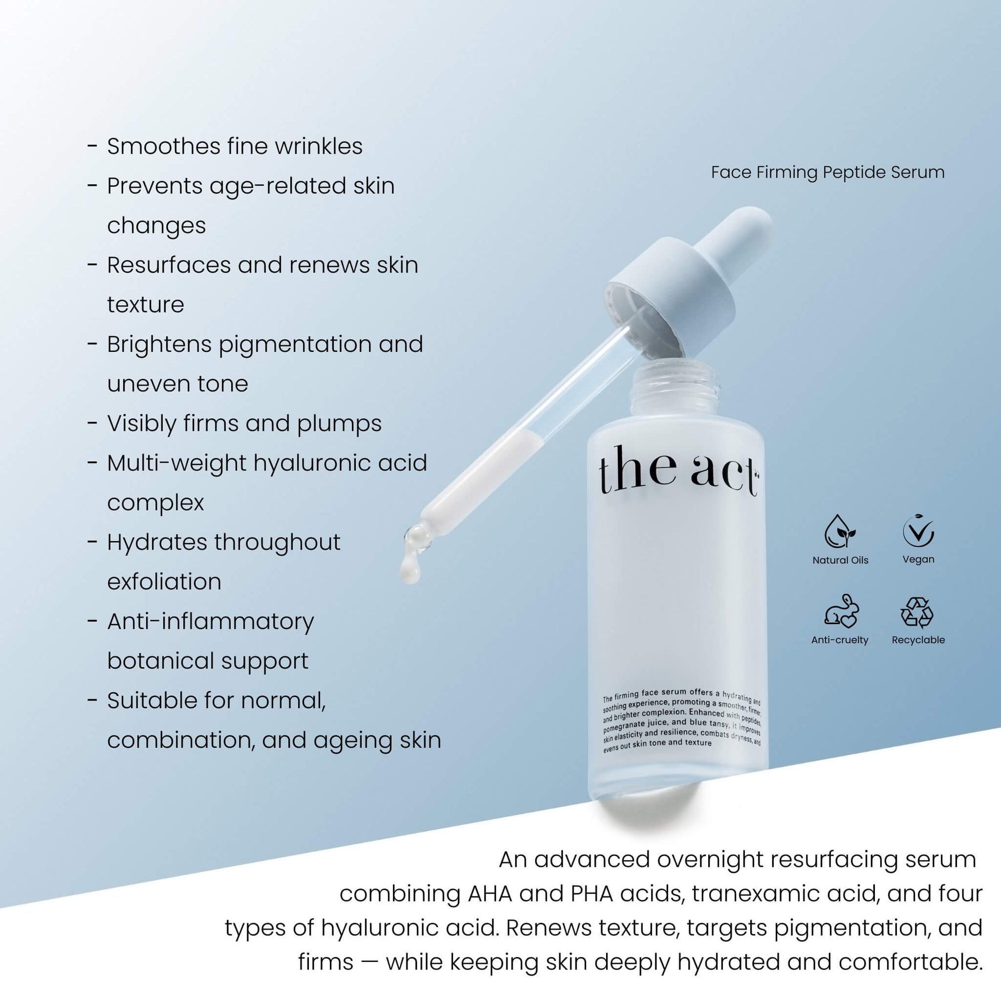 The Act Face Firming Serum benefits — exfoliates, brightens and firms skin overnight