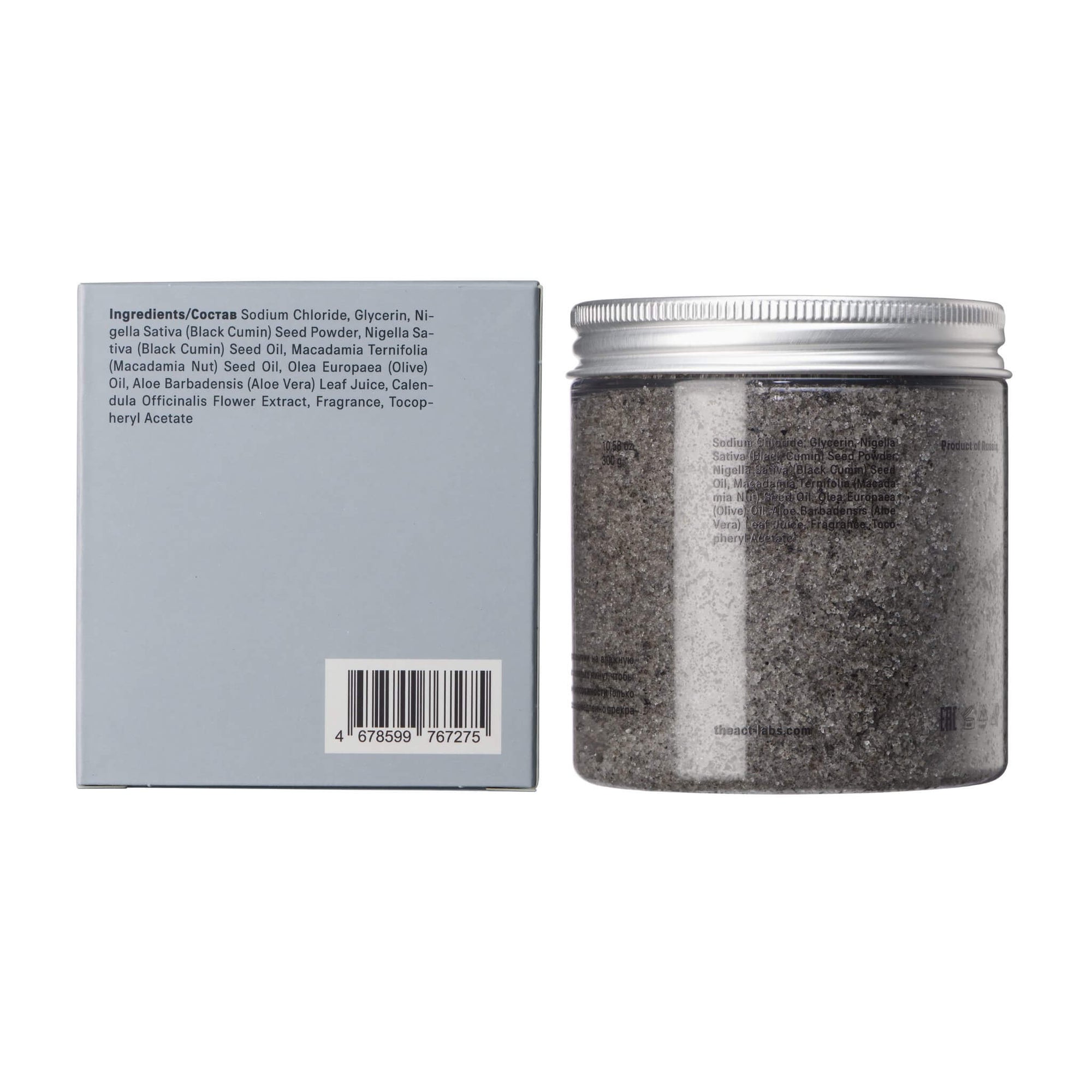 The Act Balancing Body Scrub texture — black cumin sea salt exfoliating and balancing scrub