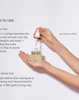 How to use The Act Hair Oil Serum — warm 1-2 drops and smooth over dry hair ends for instant shine