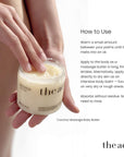 How to use The Act Coconut Massage Butter — warm between palms until melted, apply as massage oil