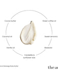 The Act Coconut Massage Butter key ingredients — coconut oil, almond oil, cocoa butter, bisabolol, coffee oil