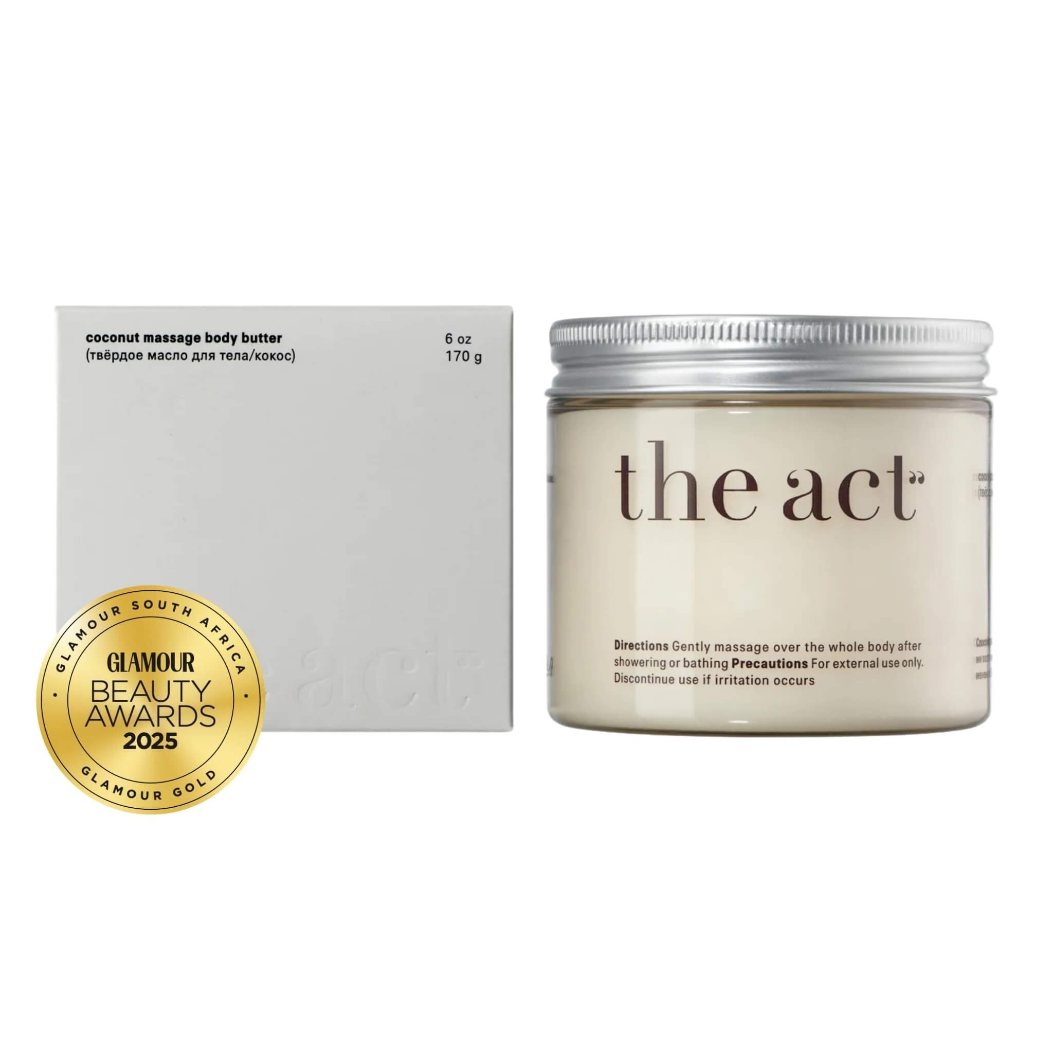 The Act Coconut Massage Body Butter 170g — coconut and almond solid massage butter