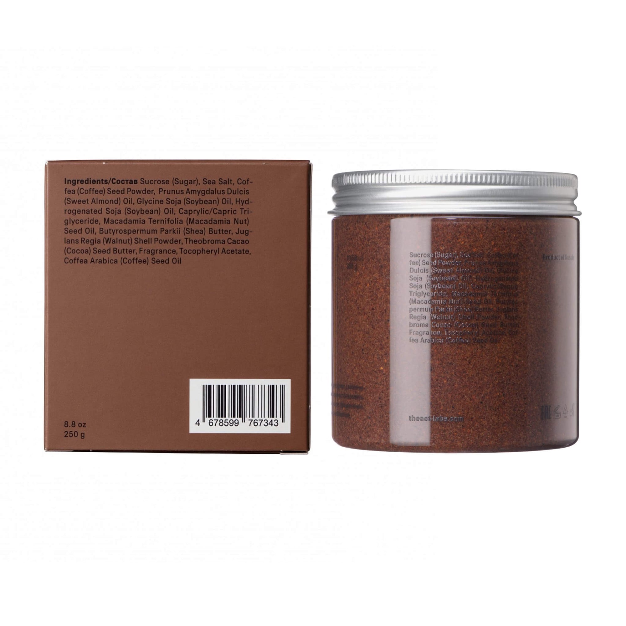The Act Coffee Body Scrub texture — rich coffee and cocoa butter exfoliating scrub