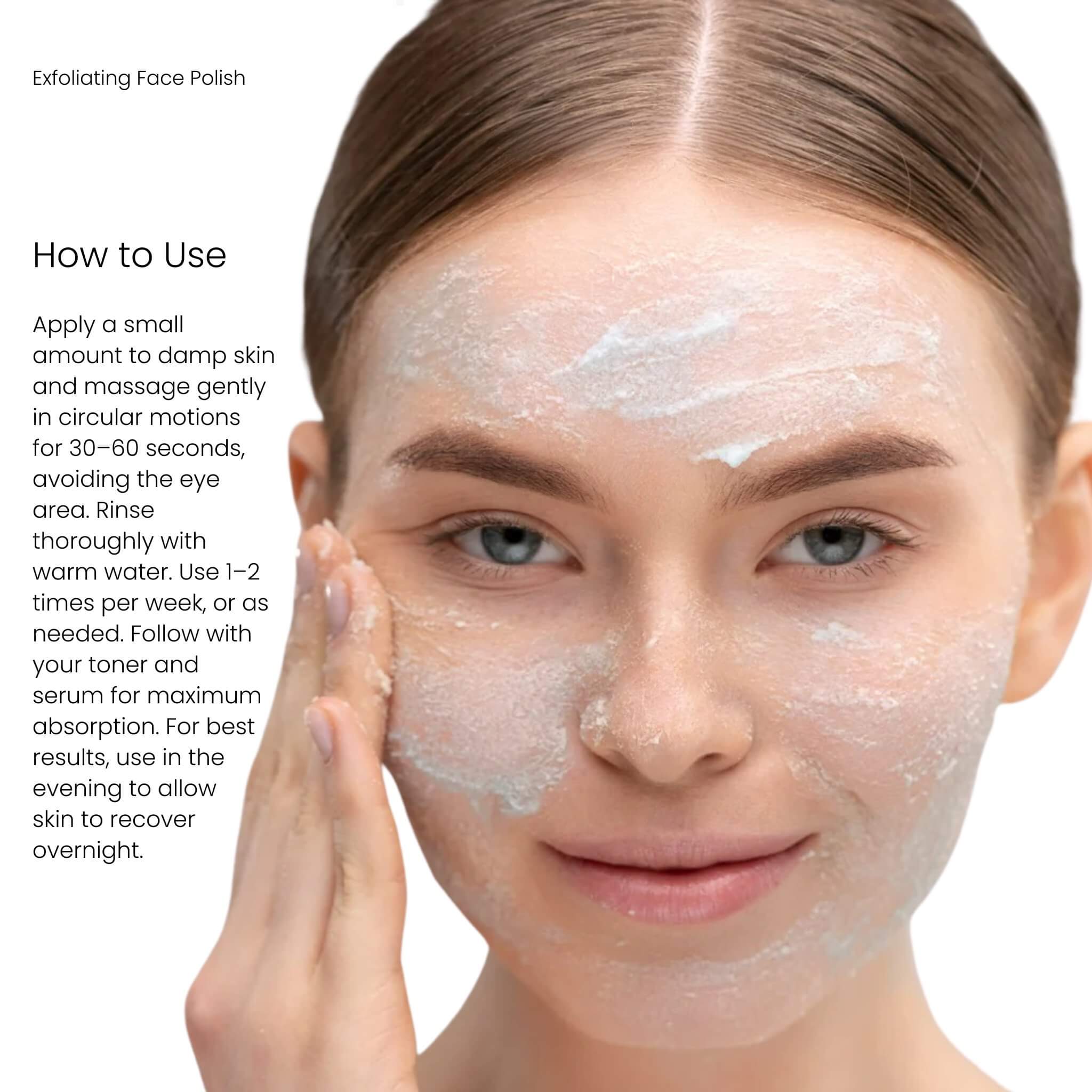 How to use The Act Exfoliating Face Polish — massage onto damp skin and rinse, use 1-2 times weekly