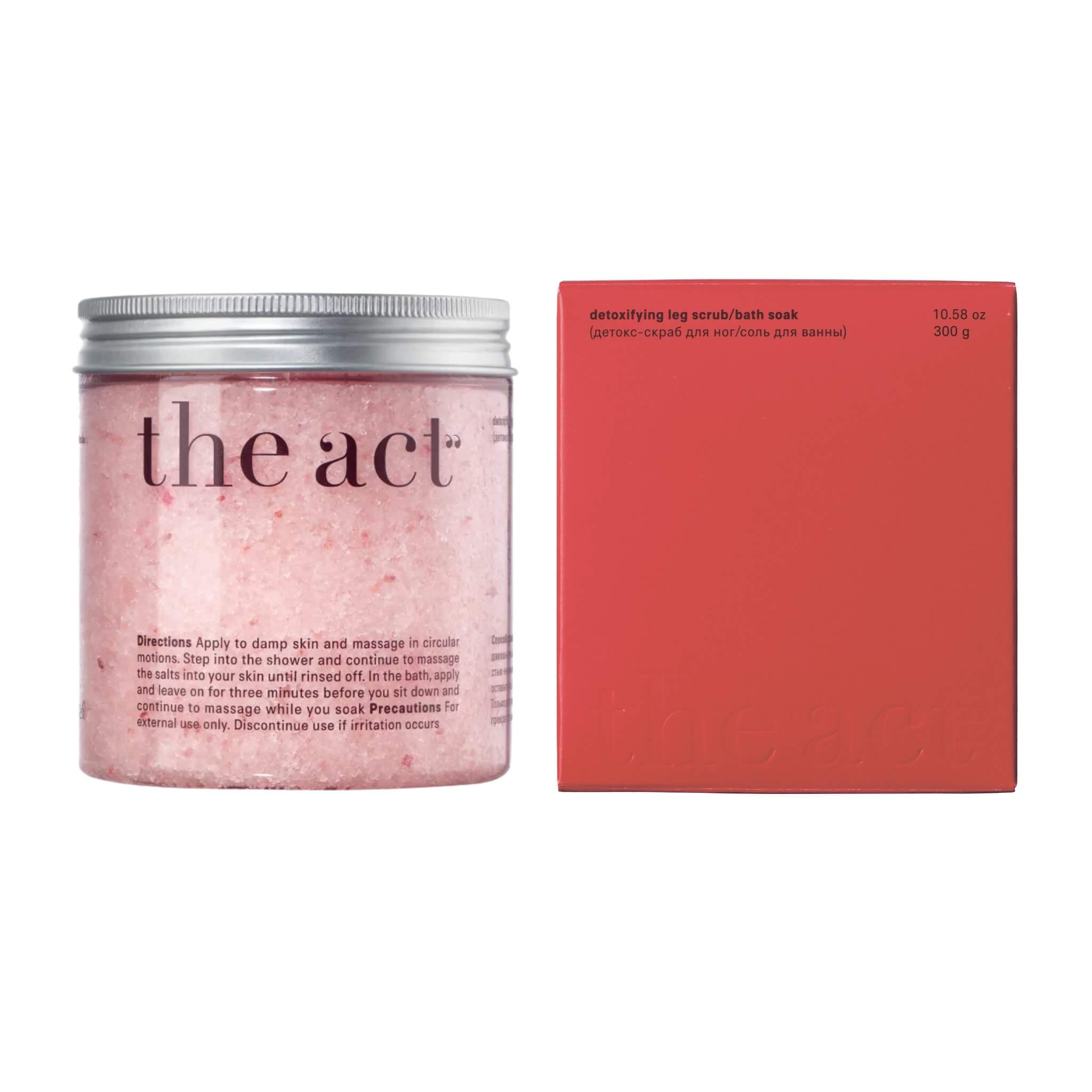 The Act Detoxifying Leg Scrub & Bath Soak 300g — Himalayan salt and menthol cooling leg scrub