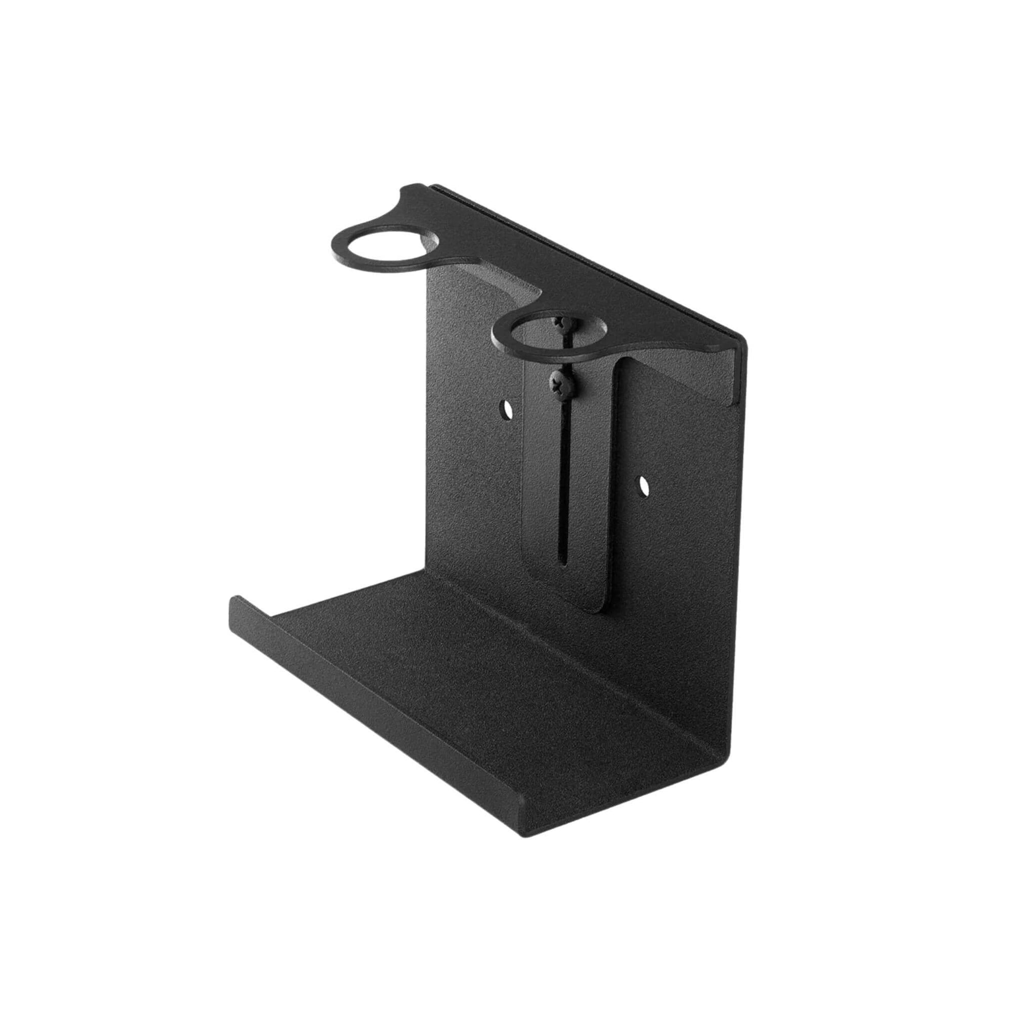 The Act Dispenser Holder Bracket Double — matte black steel wall-mount bracket for 2 x 400ml aluminium dispensers