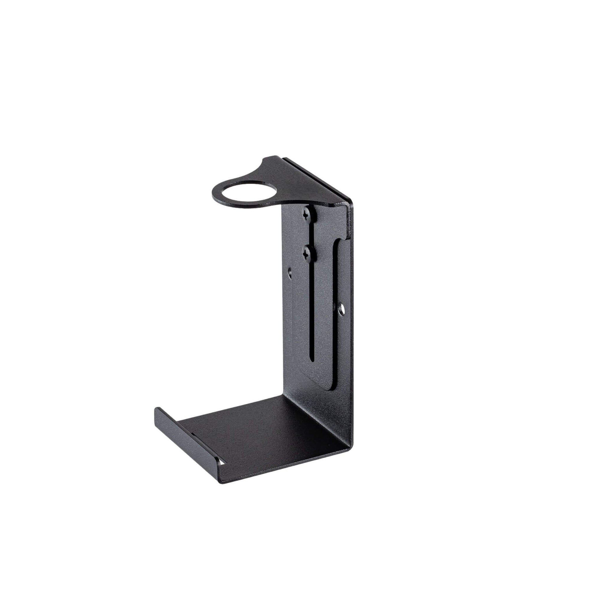 The Act Dispenser Holder Bracket Single — matte black steel wall-mount bracket for 400ml aluminium dispenser