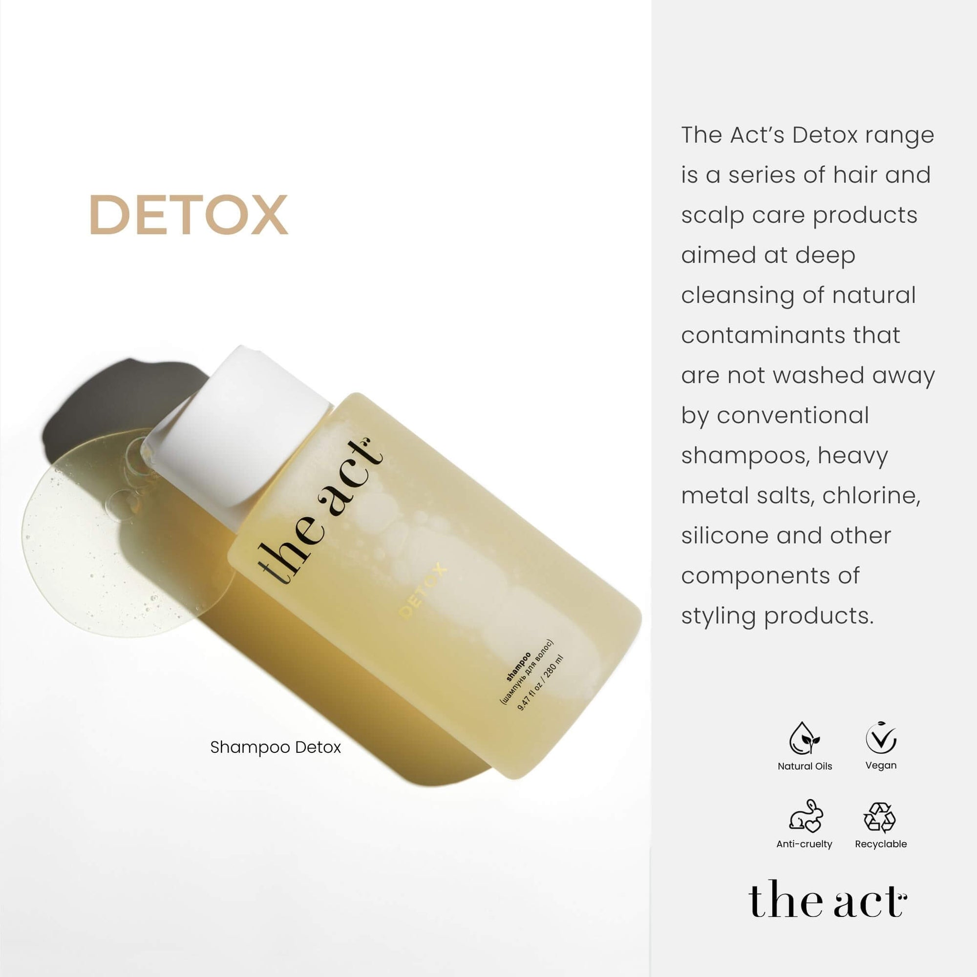 The Act Shampoo Detox 280ml — keratin repairing and scalp health range