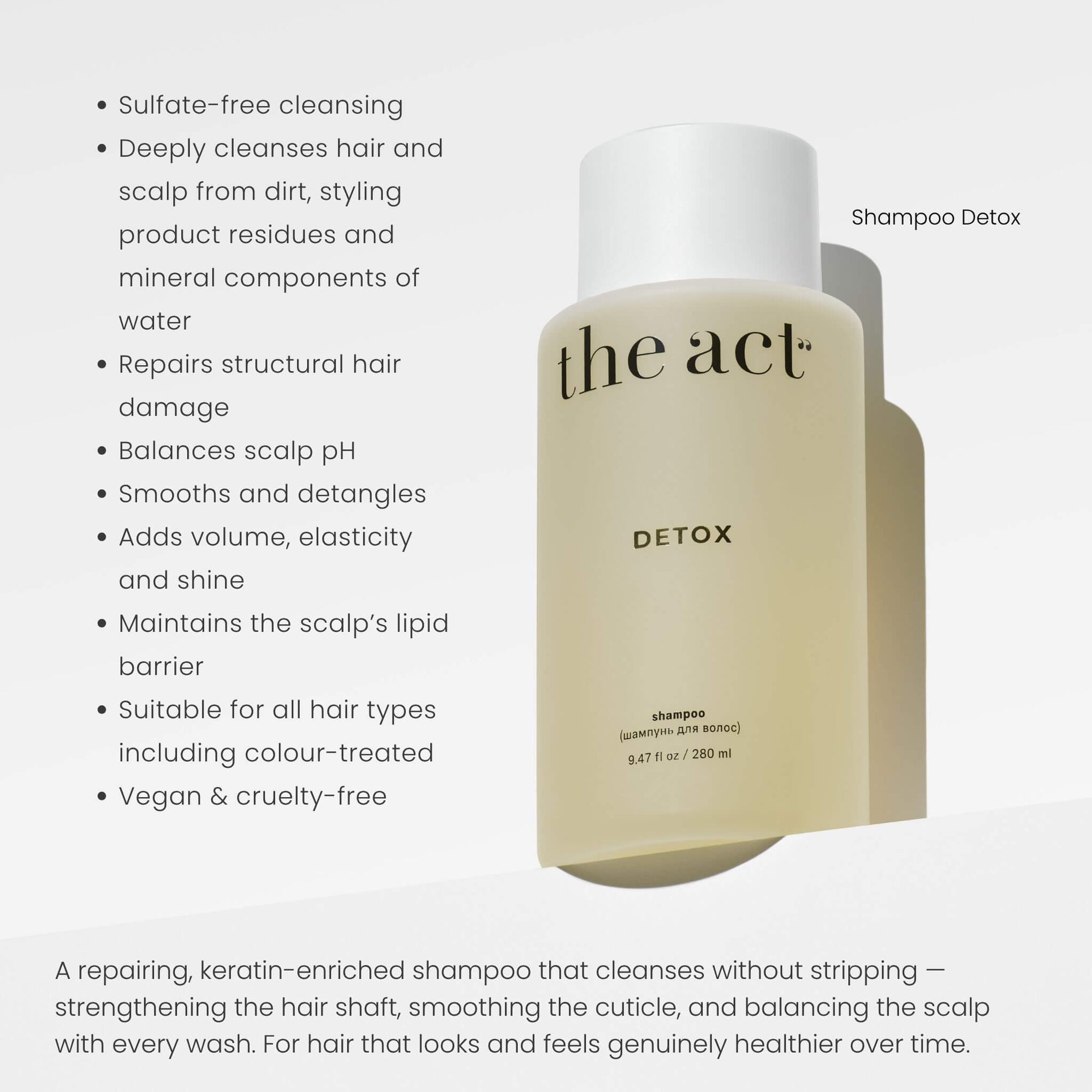 The Act Shampoo Detox benefits — cleanses, strengthens and smooths damaged hair