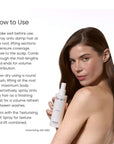 How to use The Act Volumising Spray — spray onto damp roots before blow-drying for volume
