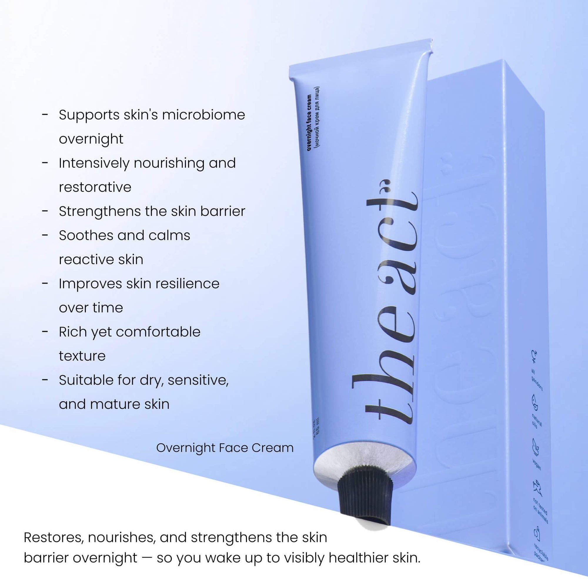 The Act Overnight Face Cream benefits — repairs, nourishes and soothes skin overnight