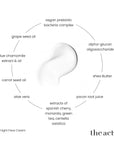 The Act Overnight Cream key ingredients — prebiotic bacteria, shea butter, carrot seed, blue chamomile
