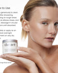 How to use The Act Red Orange Body Butter — apply to clean damp skin after showering daily