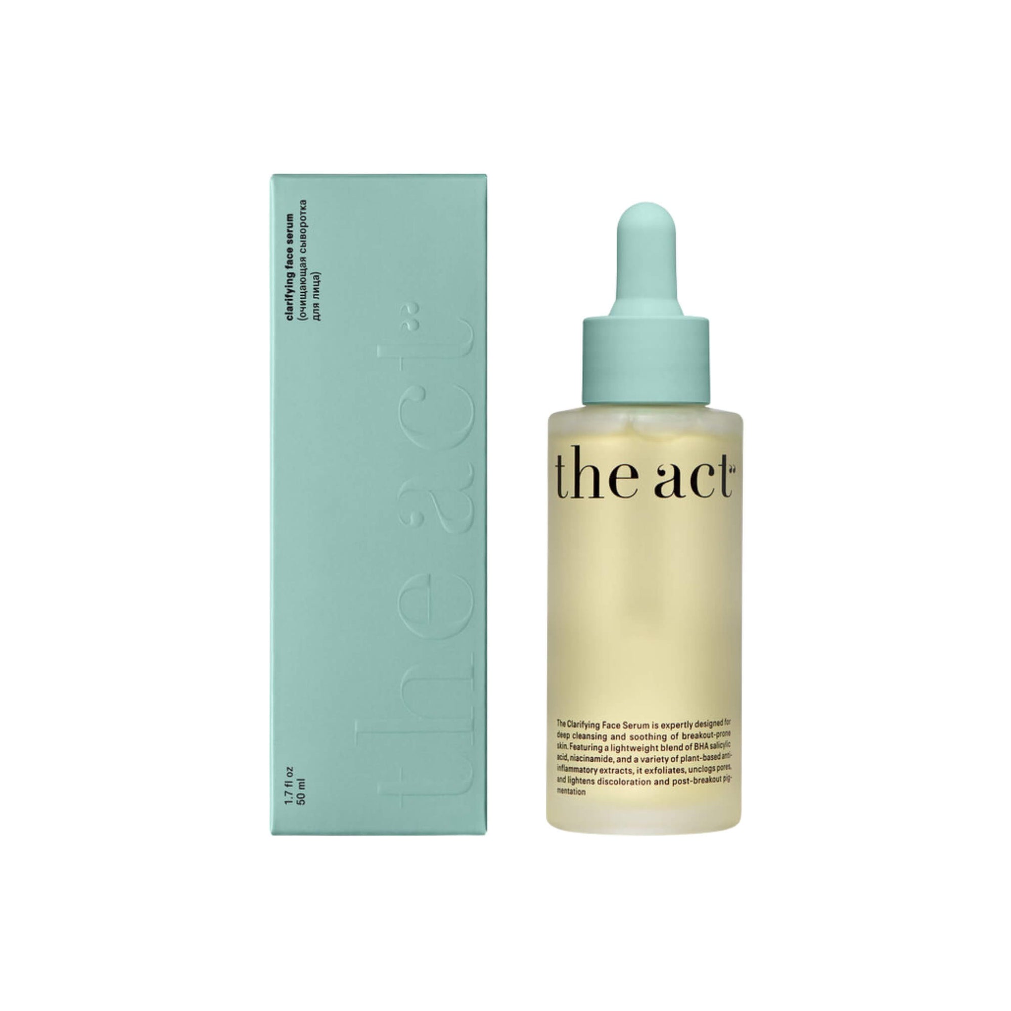 The Act Clarifying Face Serum 50ml with box — salicylic acid and niacinamide serum for oily skin