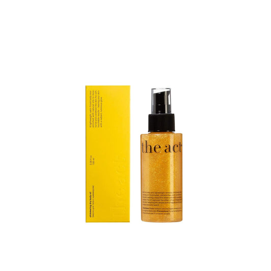 The Act Shimmering Dry Body Oil 100ml — jojoba and squalane luminous shimmer body oil