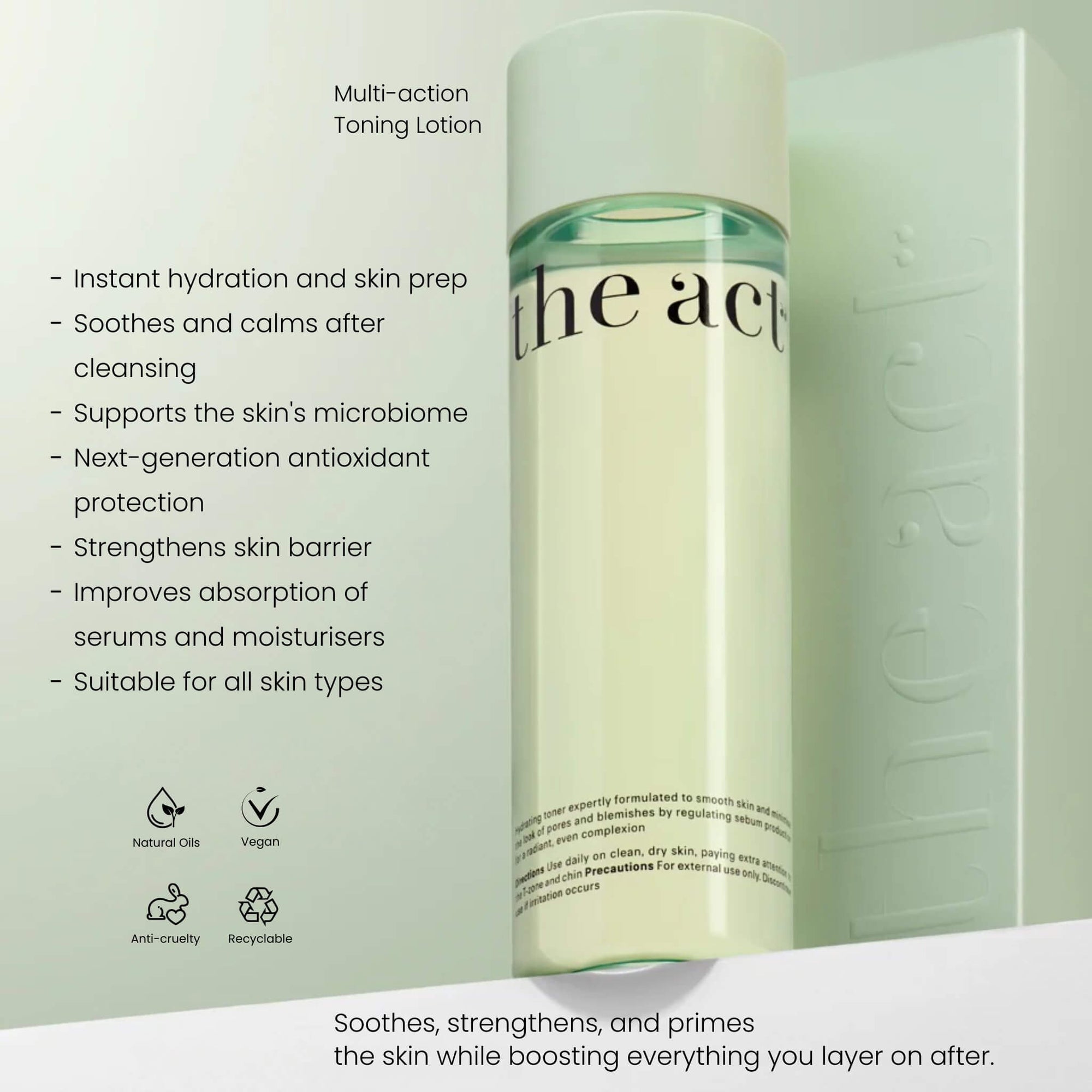The Act Multi-Action Toning Lotion benefits — hydrates, soothes and primes skin